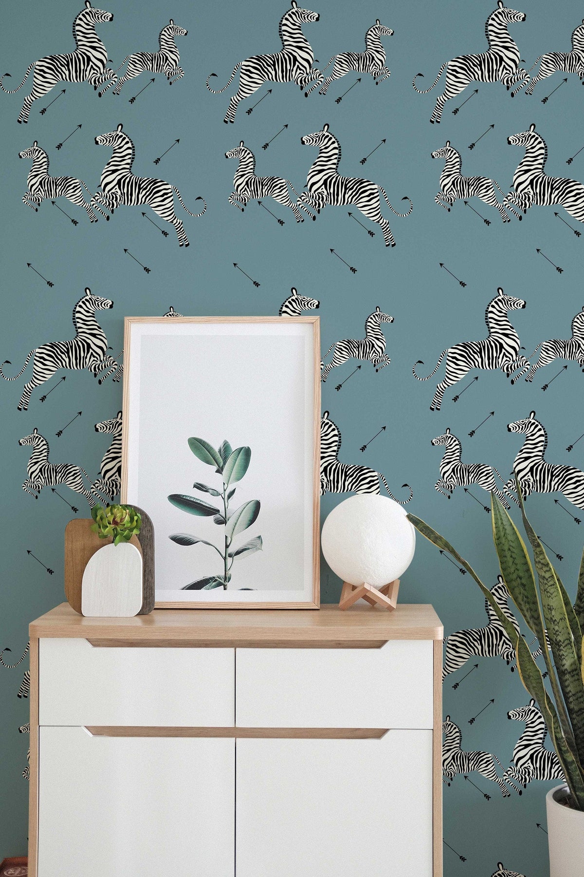 Custom Zebra with Arrow Wallpaper | Leaping Zebras Wall Mural | Custom Background Colours | Peel and Stick or Traditional