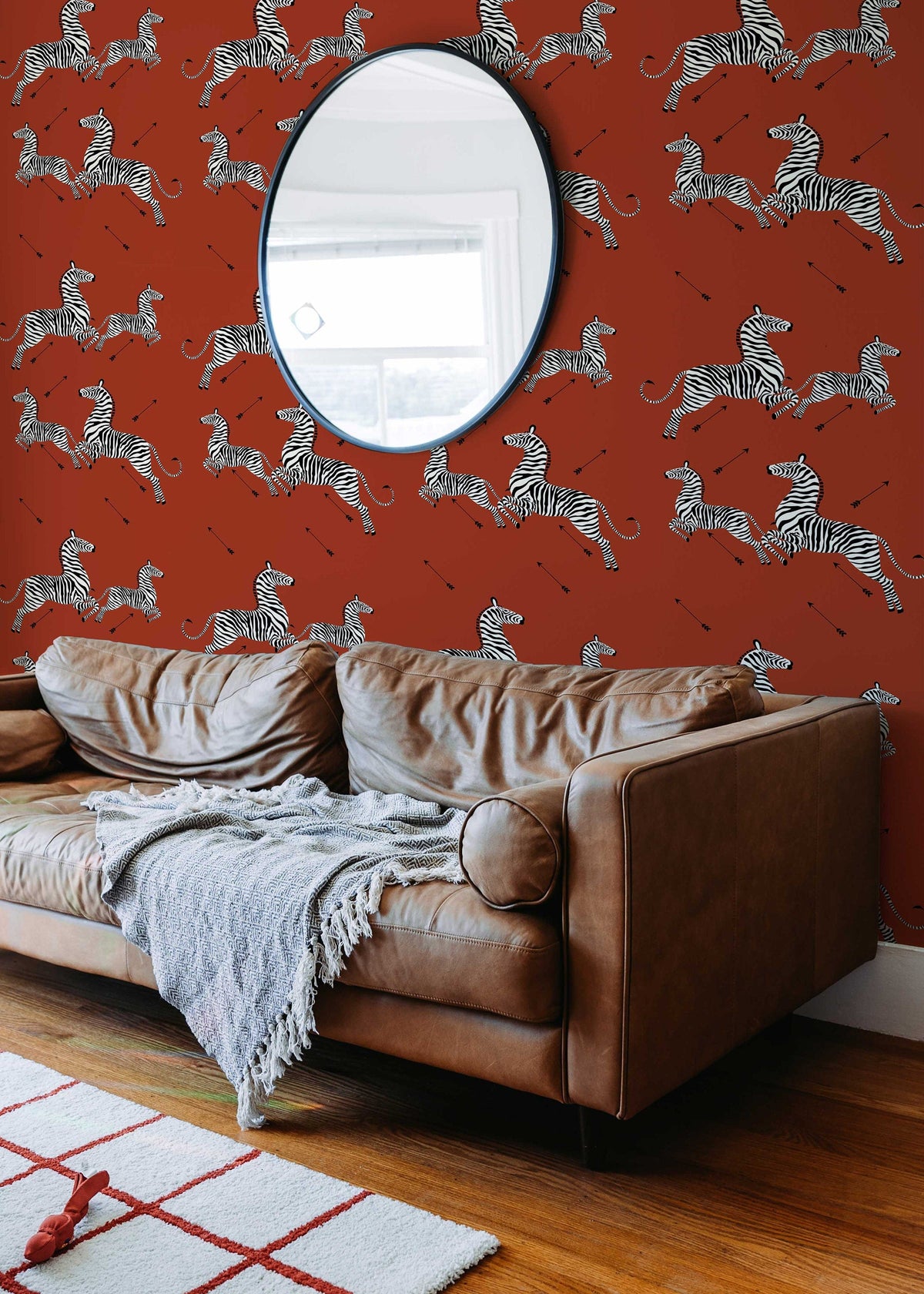 Custom Zebra with Arrow Wallpaper | Leaping Zebras Wall Mural | Custom Background Colours | Peel and Stick or Traditional