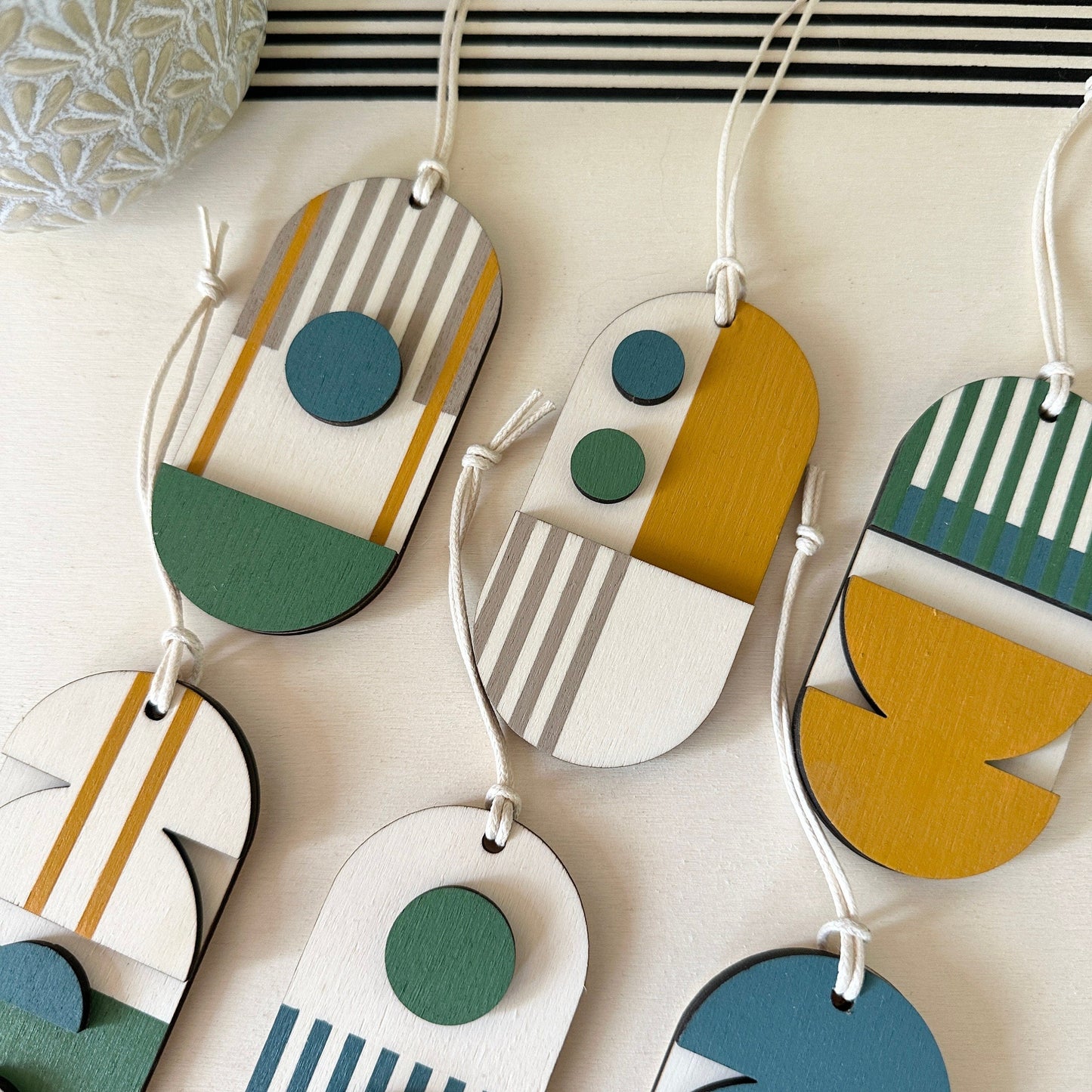 Geometric Decoration - Mini Mid-Century Wall Art - Little Wooden Decoration - Green & Yellow Decor