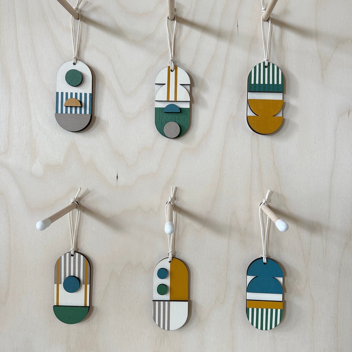 Geometric Decoration - Mini Mid-Century Wall Art - Little Wooden Decoration - Green & Yellow Decor