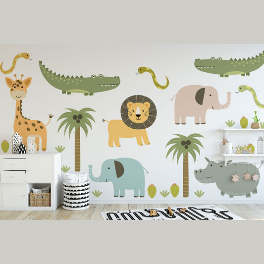 Cute Safari Animals Wall Decal for Kids | Removable Peel and Stick Wall Decals | African Animals Wall Stickers