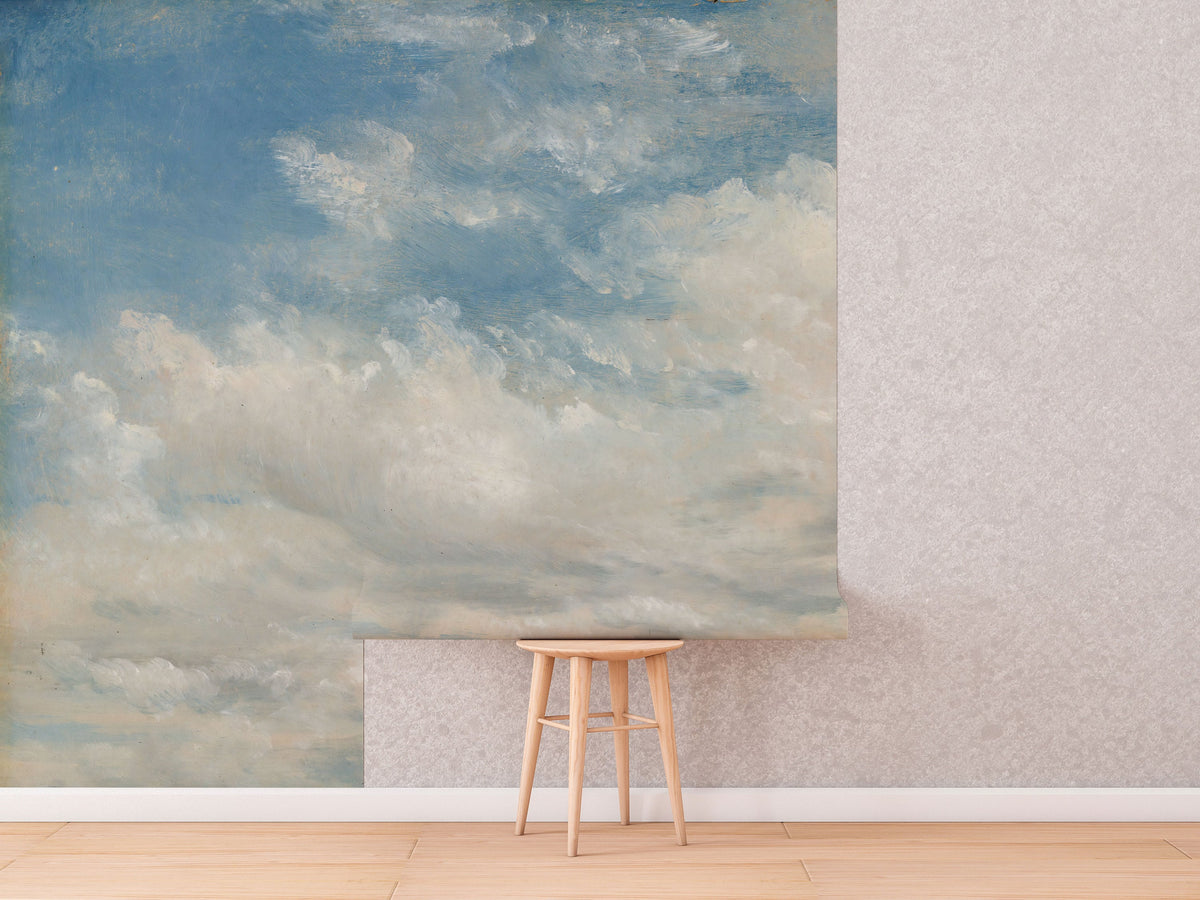 Light Blue Clouded Wall Mural | Sky Wall Decal | Classic Art Wallpaper | Retro Paintings | Wall Art | Wallpapers | Peel and Stick or Traditional