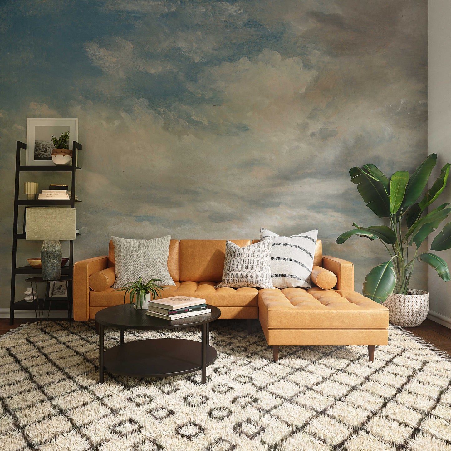Light Blue Clouded Wall Mural | Sky Wall Decal | Classic Art Removable Wallpaper | Retro Paintings | Wall Art | Wallpapers