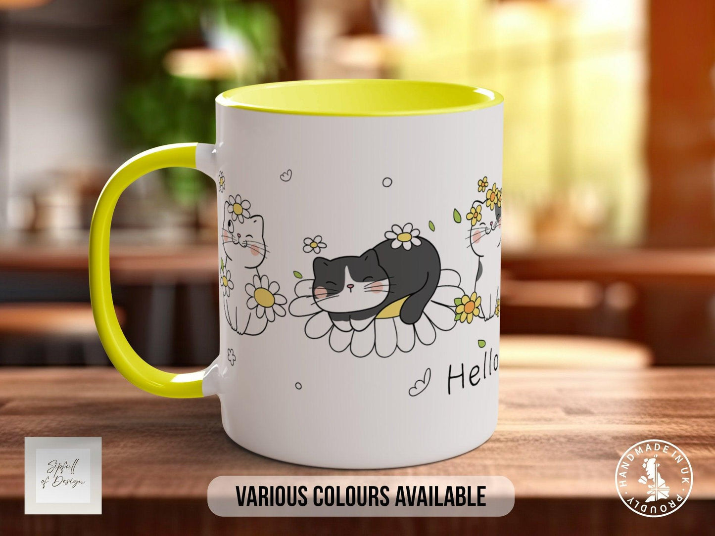 Cute Cat Mug – Hand Painted Spring Flower Ceramic Coffee Mug | Dishwasher Safe
