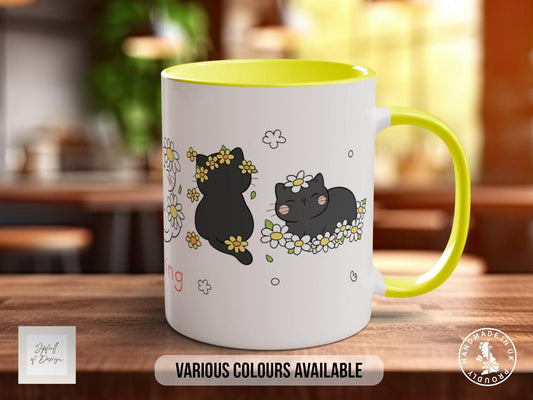 Cute Cat Mug – Hand Painted Spring Flower Ceramic Coffee Mug | Dishwasher Safe