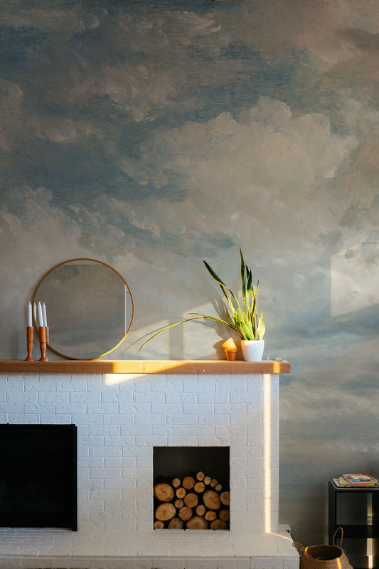 Light Blue Clouded Wall Mural | Sky Wall Decal | Classic Art Wallpaper | Retro Paintings | Wall Art | Wallpapers | Peel and Stick or Traditional