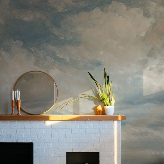 Light Blue Clouded Wall Mural | Sky Wall Decal | Classic Art Wallpaper | Retro Paintings | Wall Art | Wallpapers | Peel and Stick or Traditional
