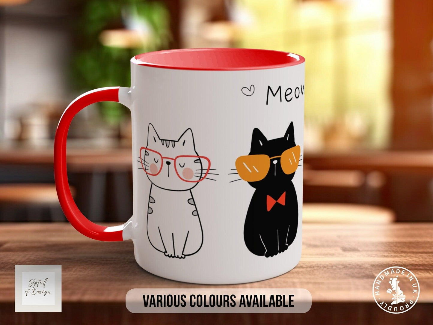 Cute Cat Mug - Handmade Colorful Cat Lover Mug | Durable Bone China & Dishwasher Safe