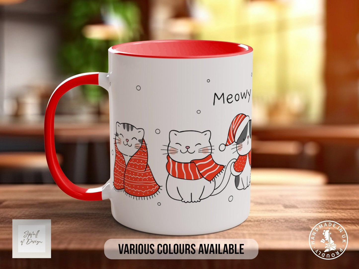 Christmas Cat Mug | Festive Coffee Cup – Colourful Cat Mug, Dishwasher Safe & Durable
