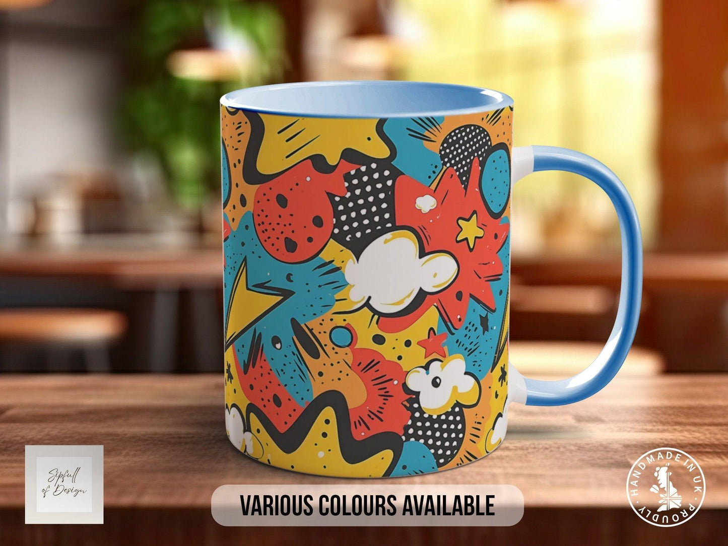 Abstract Comic Pop Pattern Full Wrap Coloured Art Mug - Design 4