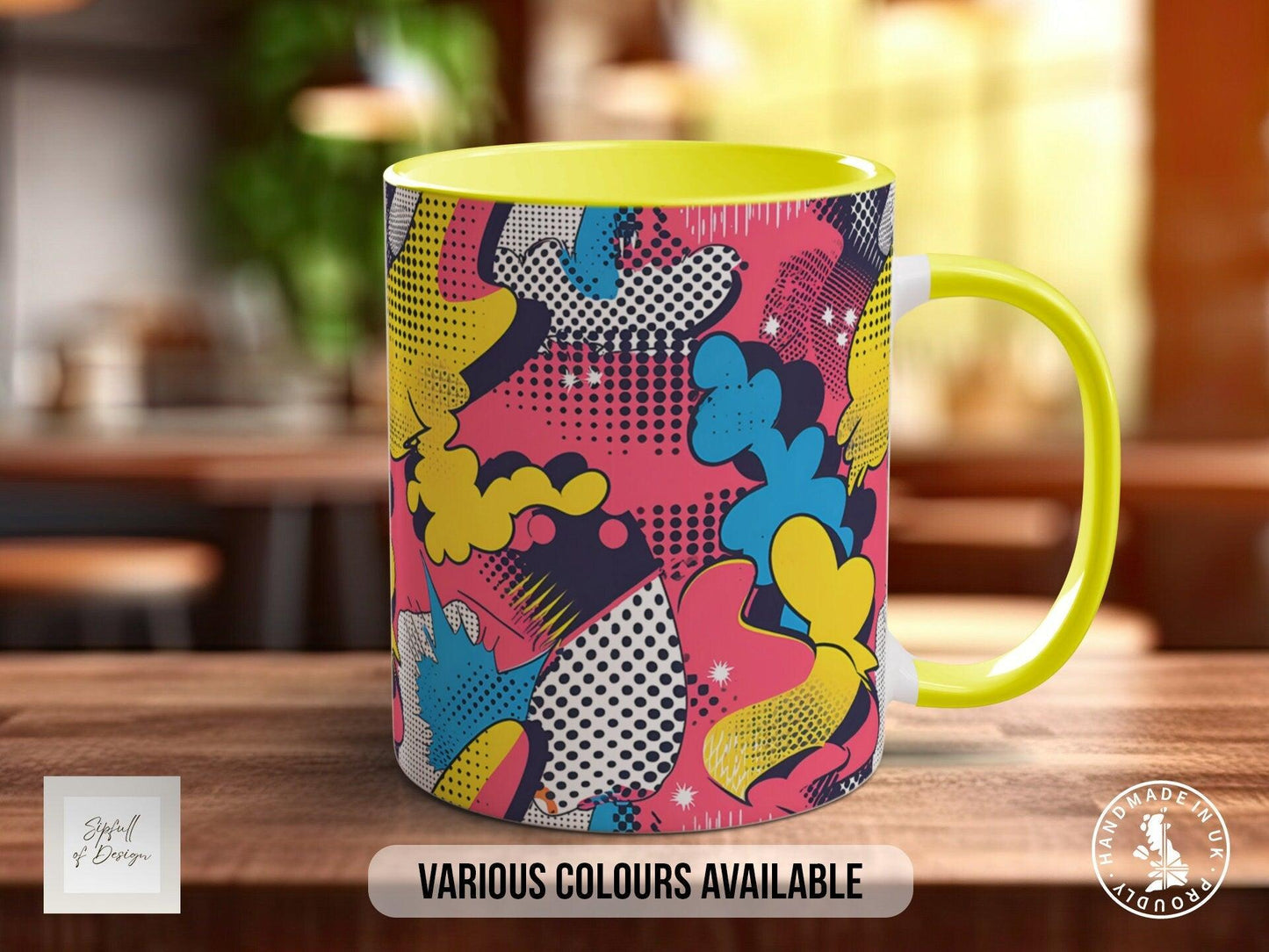 Abstract Comic Pop Pattern Full Wrap Coloured Art Mug - Design 6