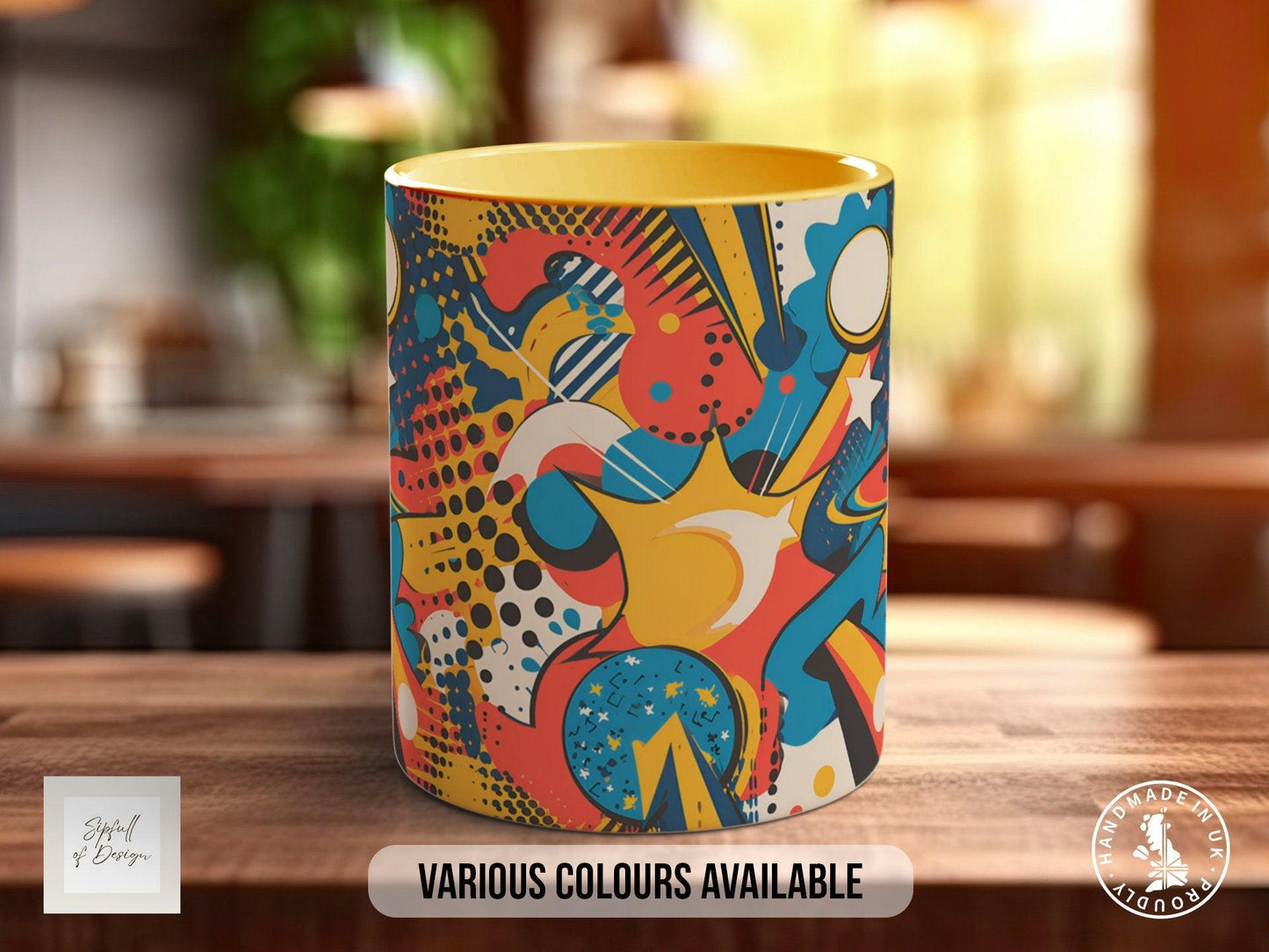 Abstract Comic Pop Pattern Full Wrap Coloured Art Mug - Design 7