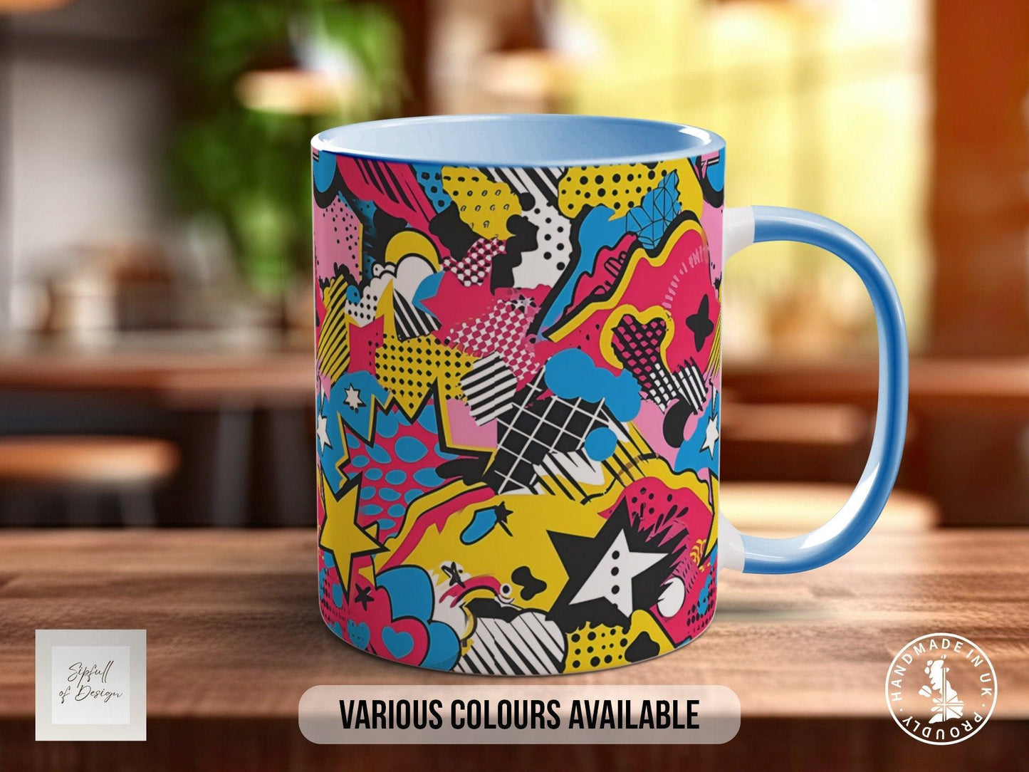 Abstract Comic Pop Pattern Full Wrap Coloured Art Mug - Design 8