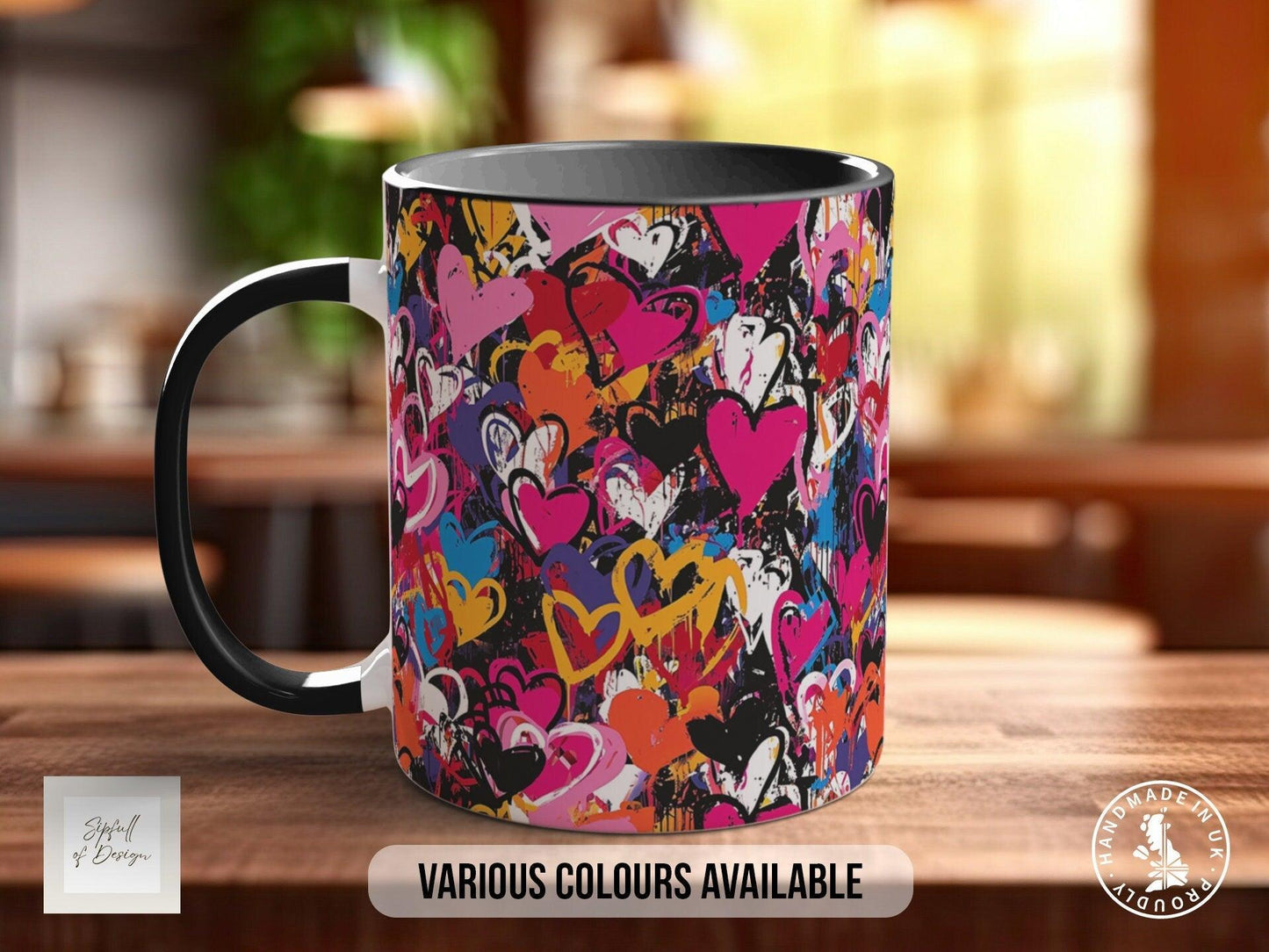 Graffiti Hearts Pattern Full Wrap Coloured Art Mug - Design 1