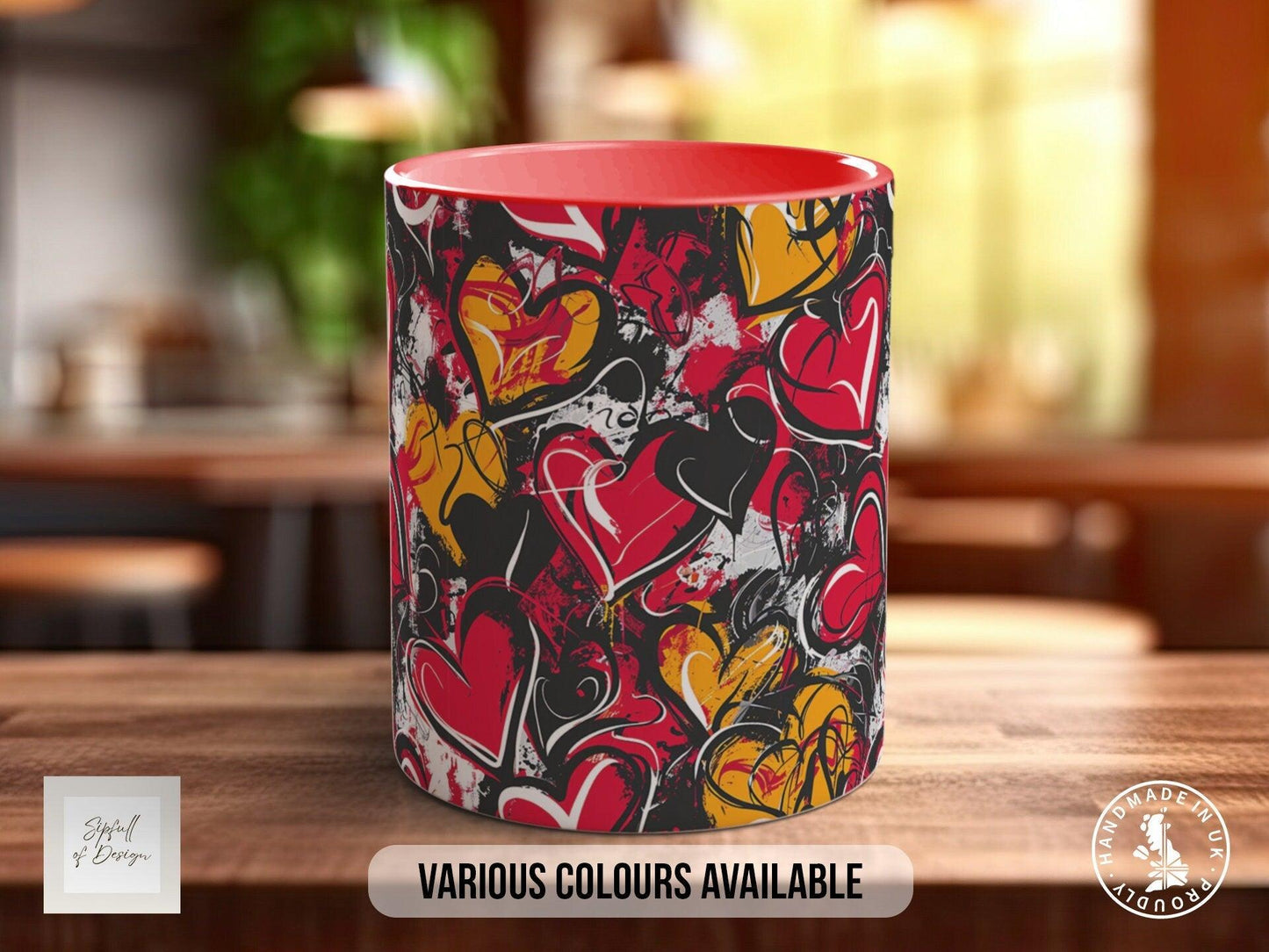 Graffiti Hearts Pattern Full Wrap Coloured Art Mug - Design 2