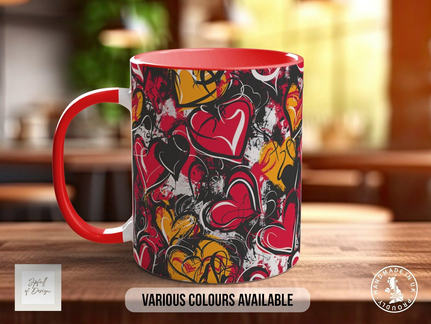 Graffiti Hearts Pattern Full Wrap Coloured Art Mug - Design 2