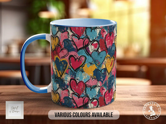 Graffiti Hearts Pattern Full Wrap Coloured Art Mug - Design 4