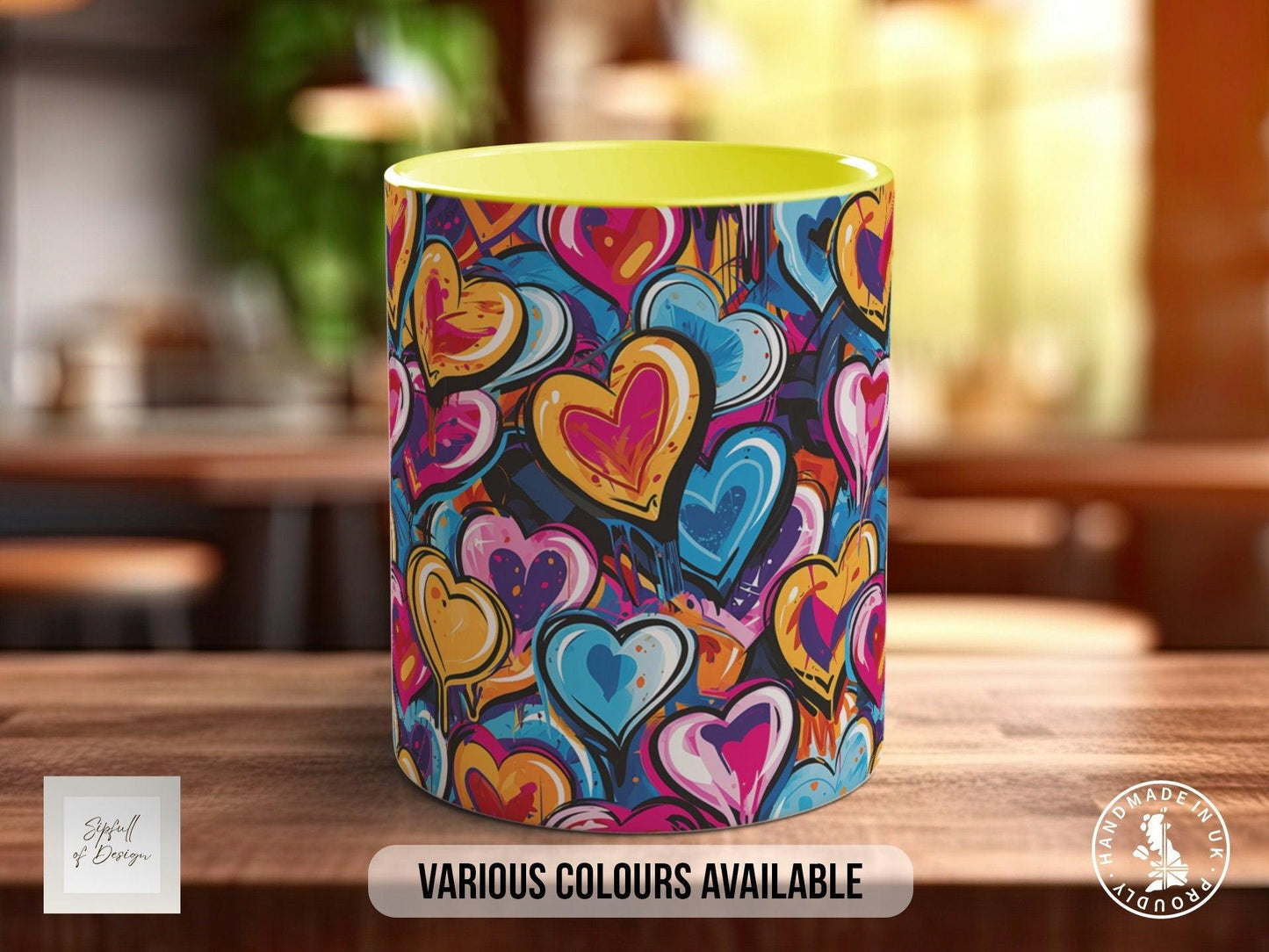 Graffiti Hearts Pattern Full Wrap Coloured Art Mug - Design 6