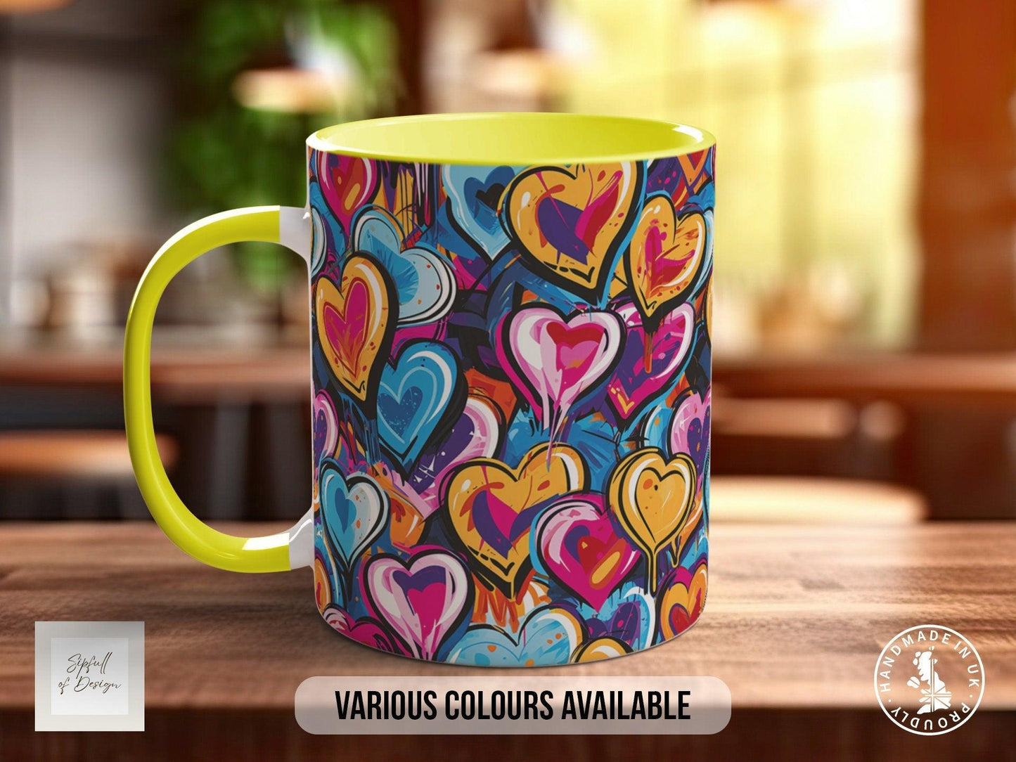 Graffiti Hearts Pattern Full Wrap Coloured Art Mug - Design 6