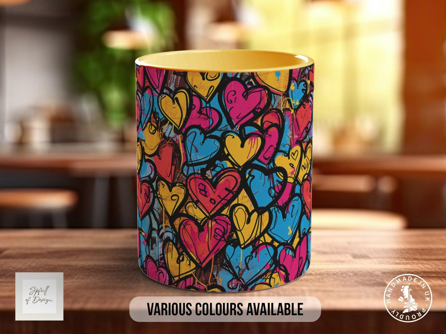 Graffiti Hearts Pattern Full Wrap Coloured Art Mug - Design 7