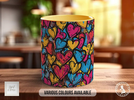 Graffiti Hearts Pattern Full Wrap Coloured Art Mug - Design 7
