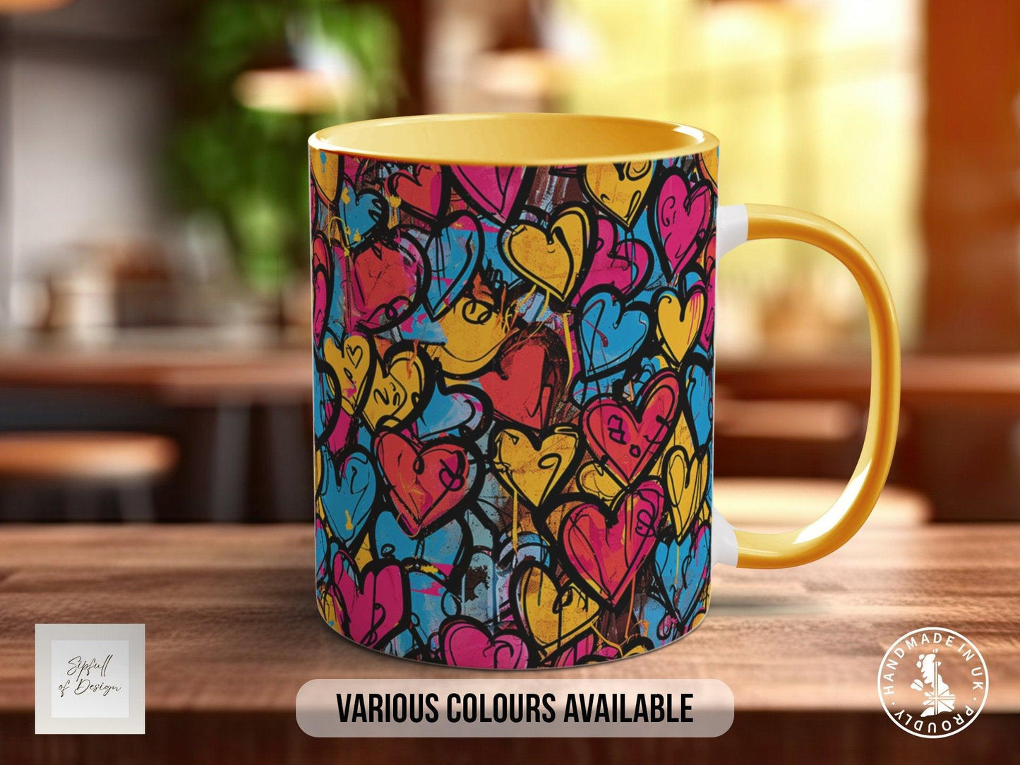 Graffiti Hearts Pattern Full Wrap Coloured Art Mug - Design 7