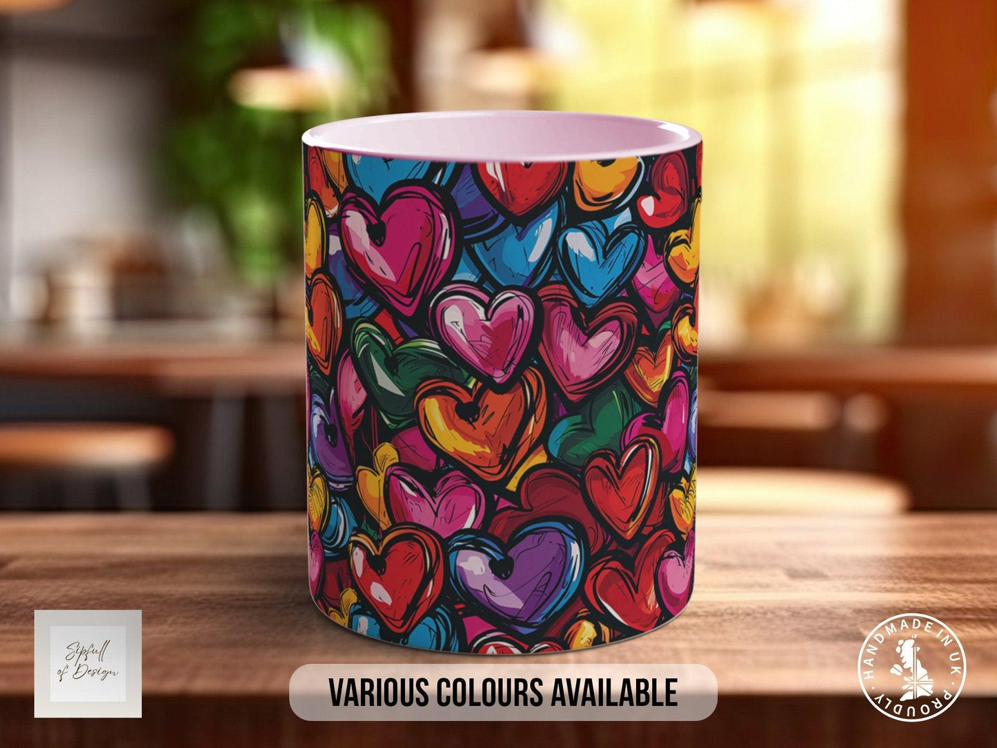 Graffiti Hearts Pattern Full Wrap Coloured Art Mug - Design 8