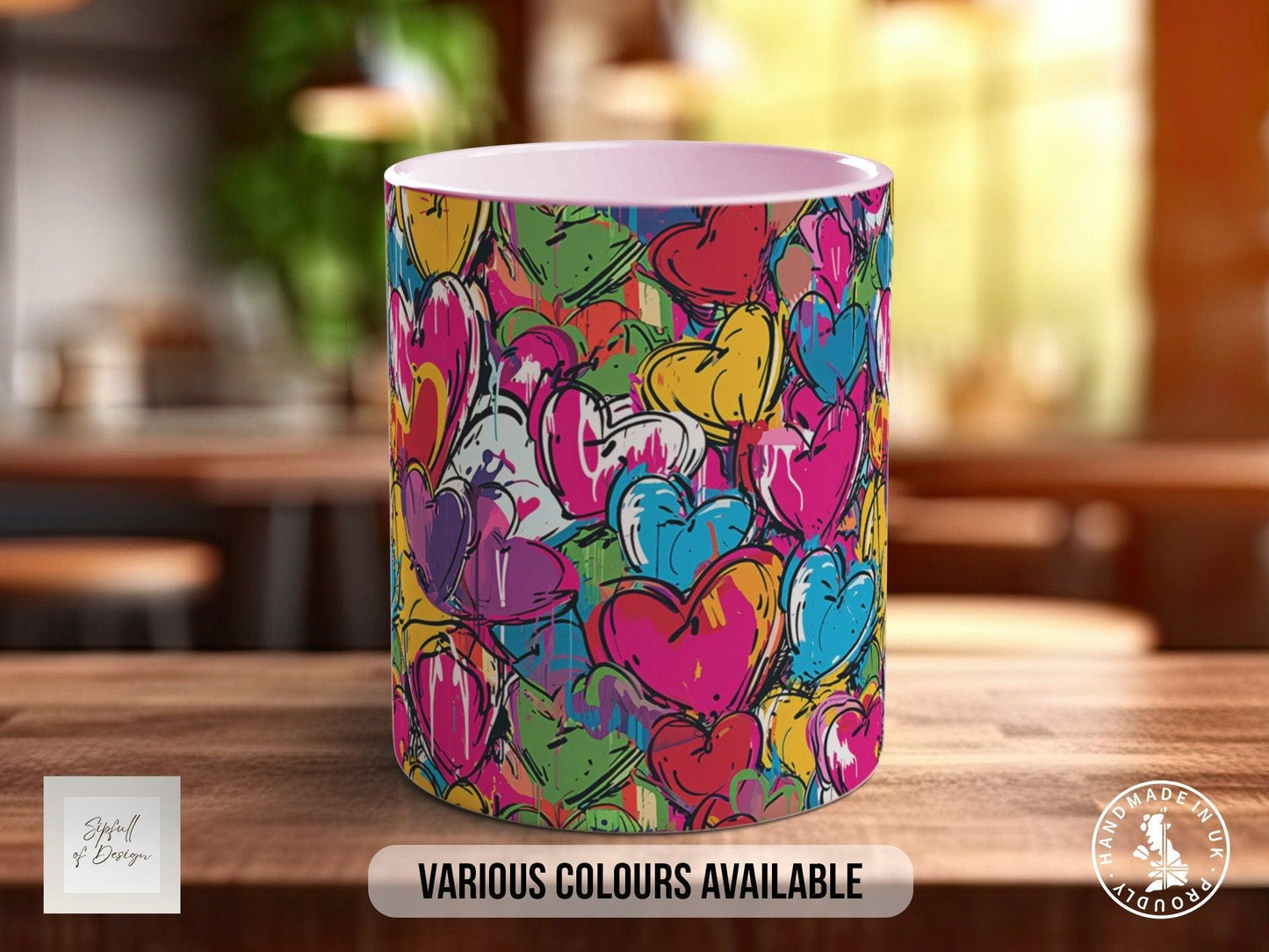 Graffiti Hearts Pattern Full Wrap Coloured Art Mug - Design 10