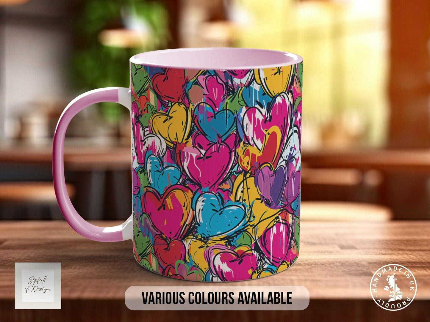 Graffiti Hearts Pattern Full Wrap Coloured Art Mug - Design 10