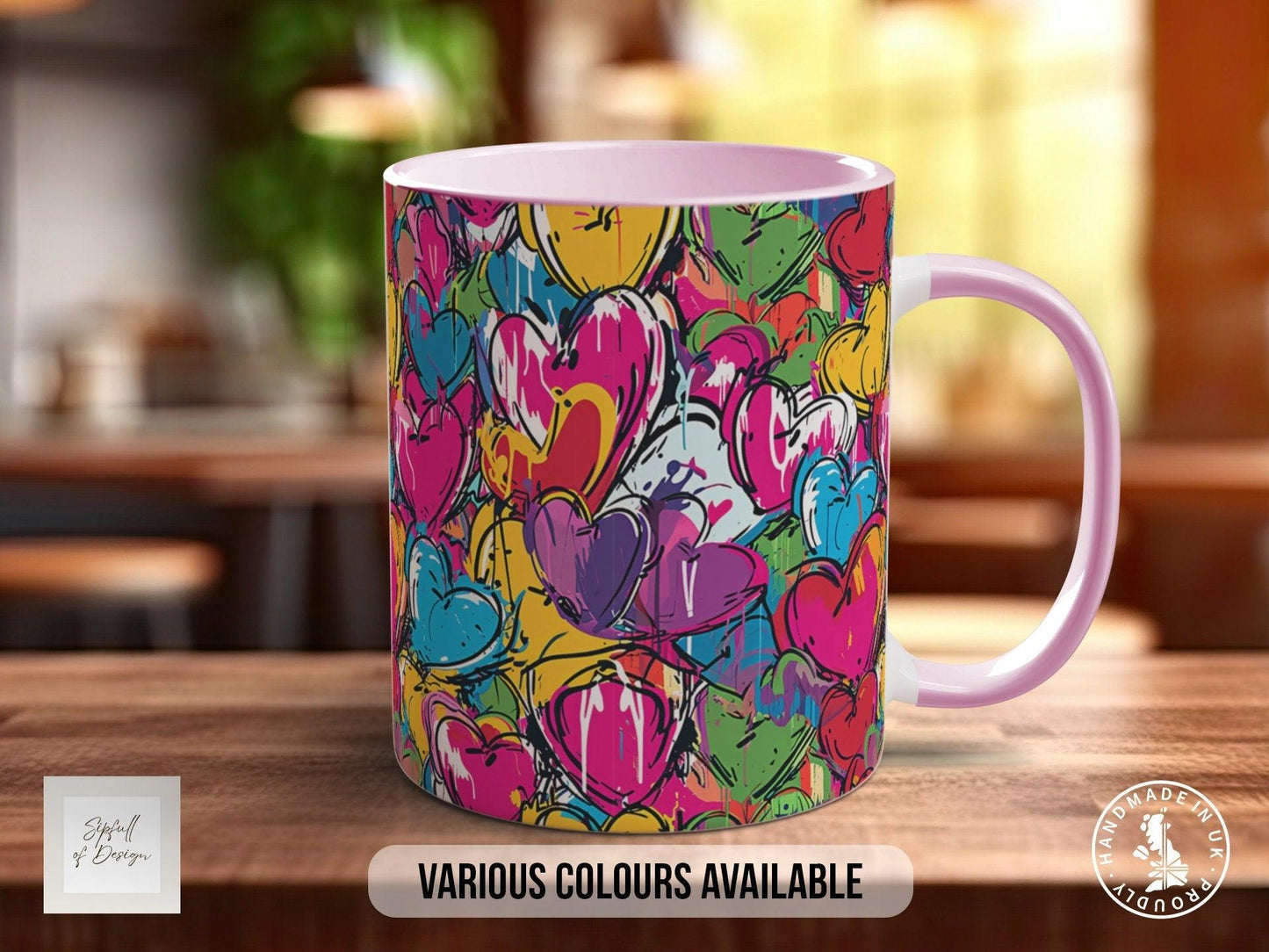 Graffiti Hearts Pattern Full Wrap Coloured Art Mug - Design 10