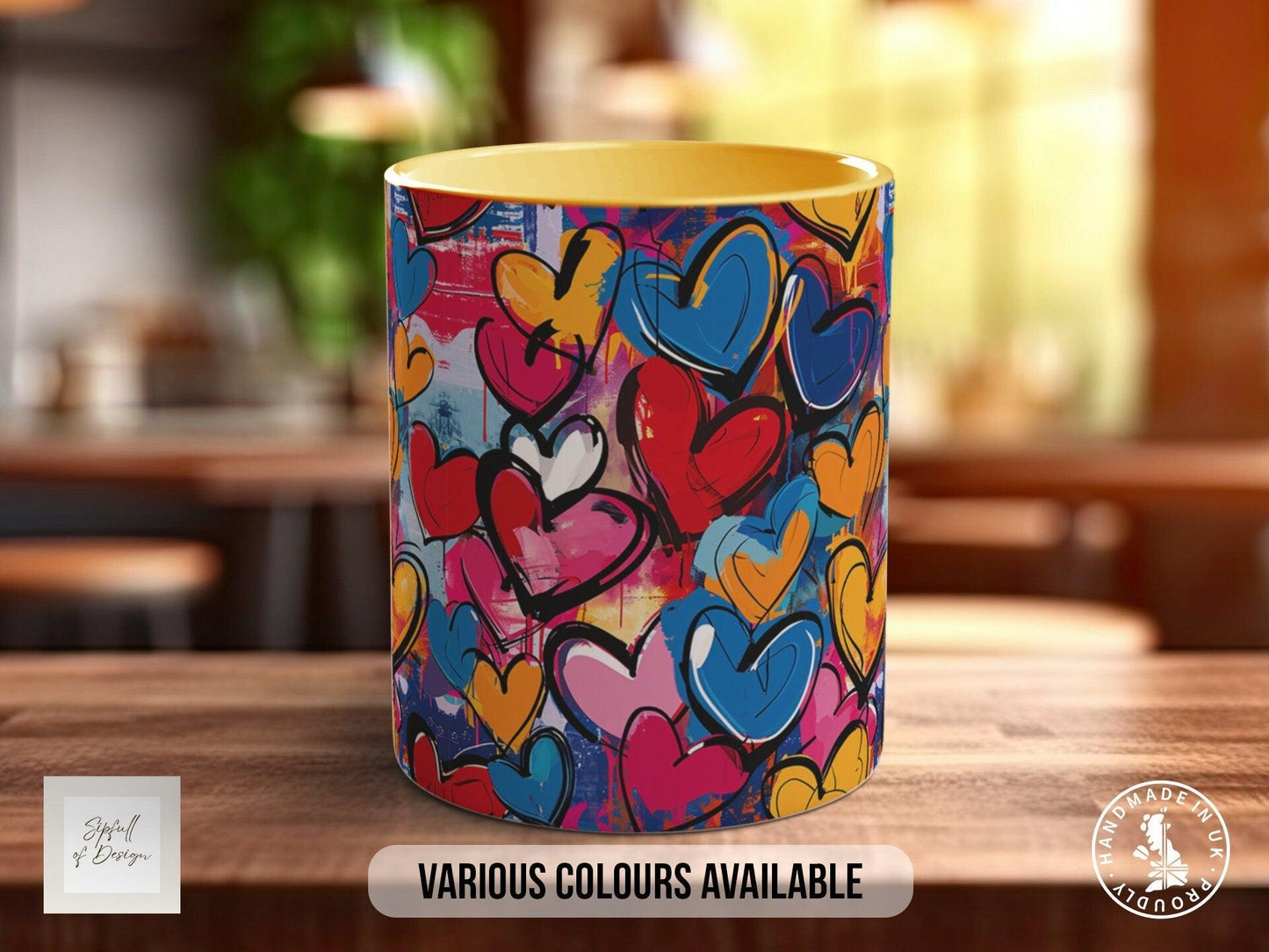 Graffiti Hearts Pattern Full Wrap Coloured Art Mug - Design 12