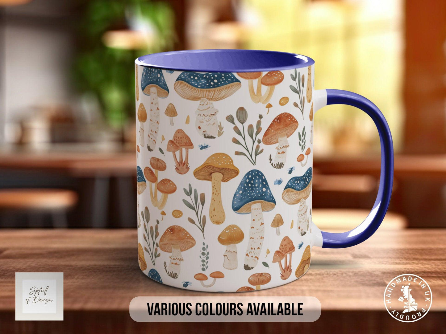 Mushroom Garden Pattern Full Wrap Coloured Art Mug - Design 1