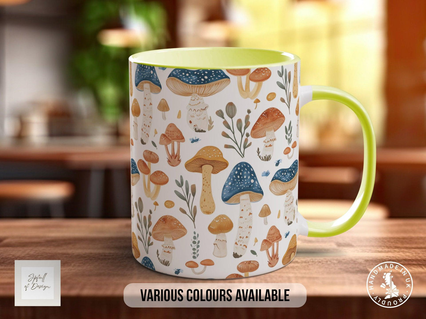 Mushroom Garden Pattern Full Wrap Coloured Art Mug - Design 1
