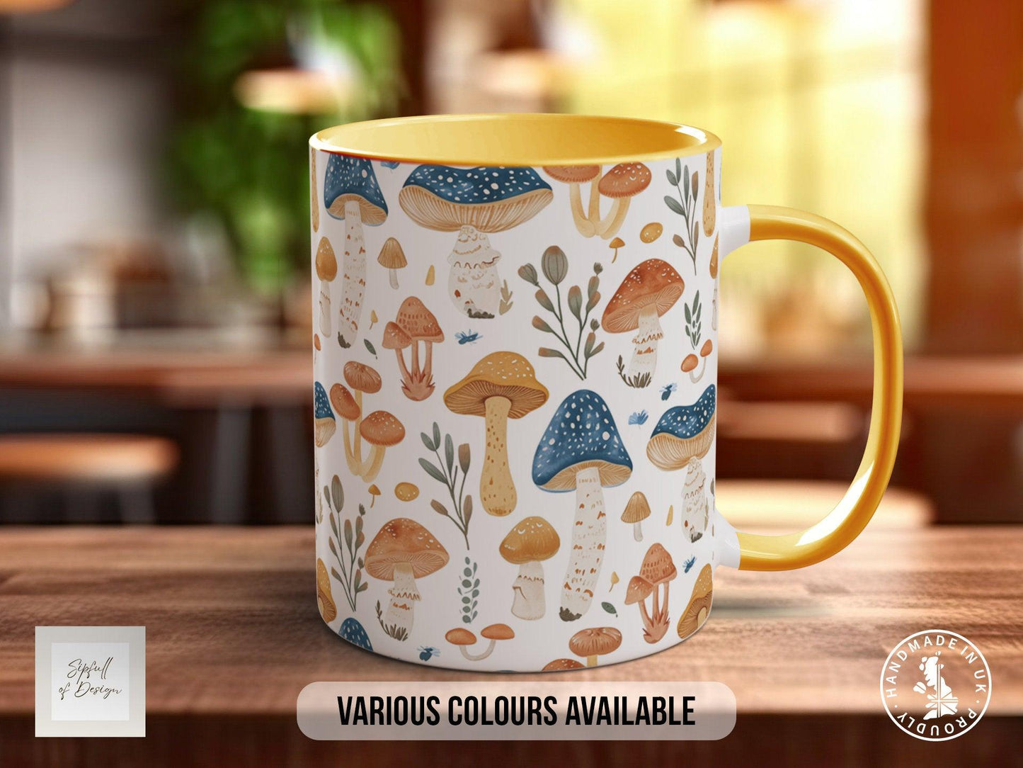 Mushroom Garden Pattern Full Wrap Coloured Art Mug - Design 1