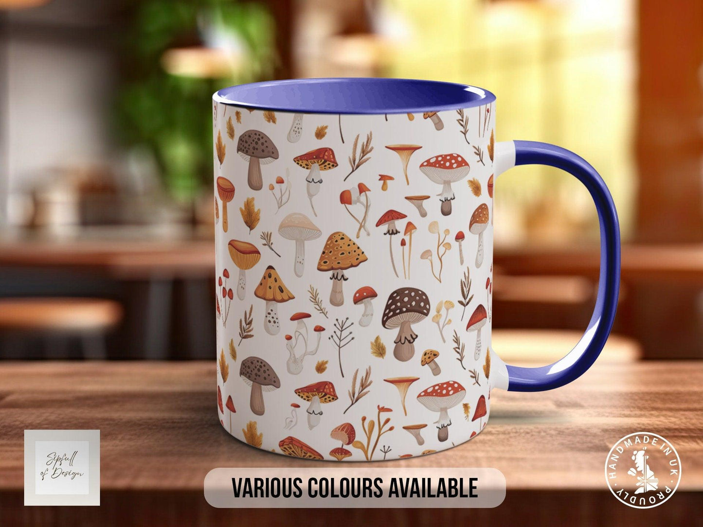 Mushroom Garden Pattern Full Wrap Coloured Art Mug - Design 2
