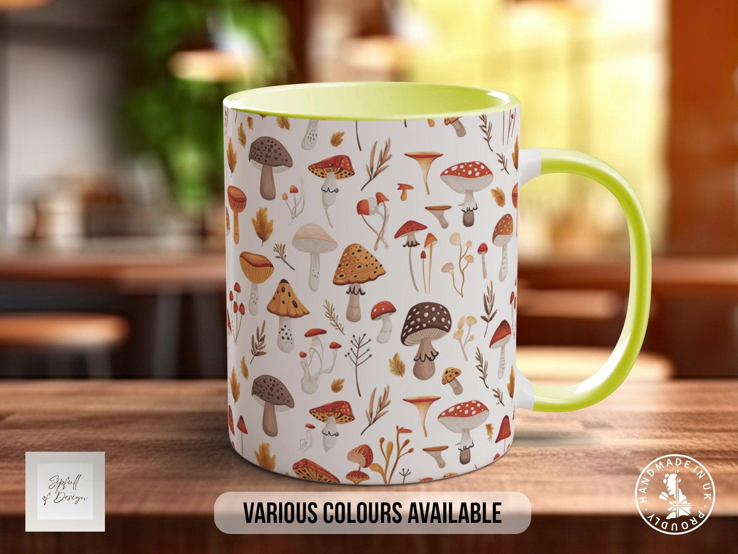 Mushroom Garden Pattern Full Wrap Coloured Art Mug - Design 2