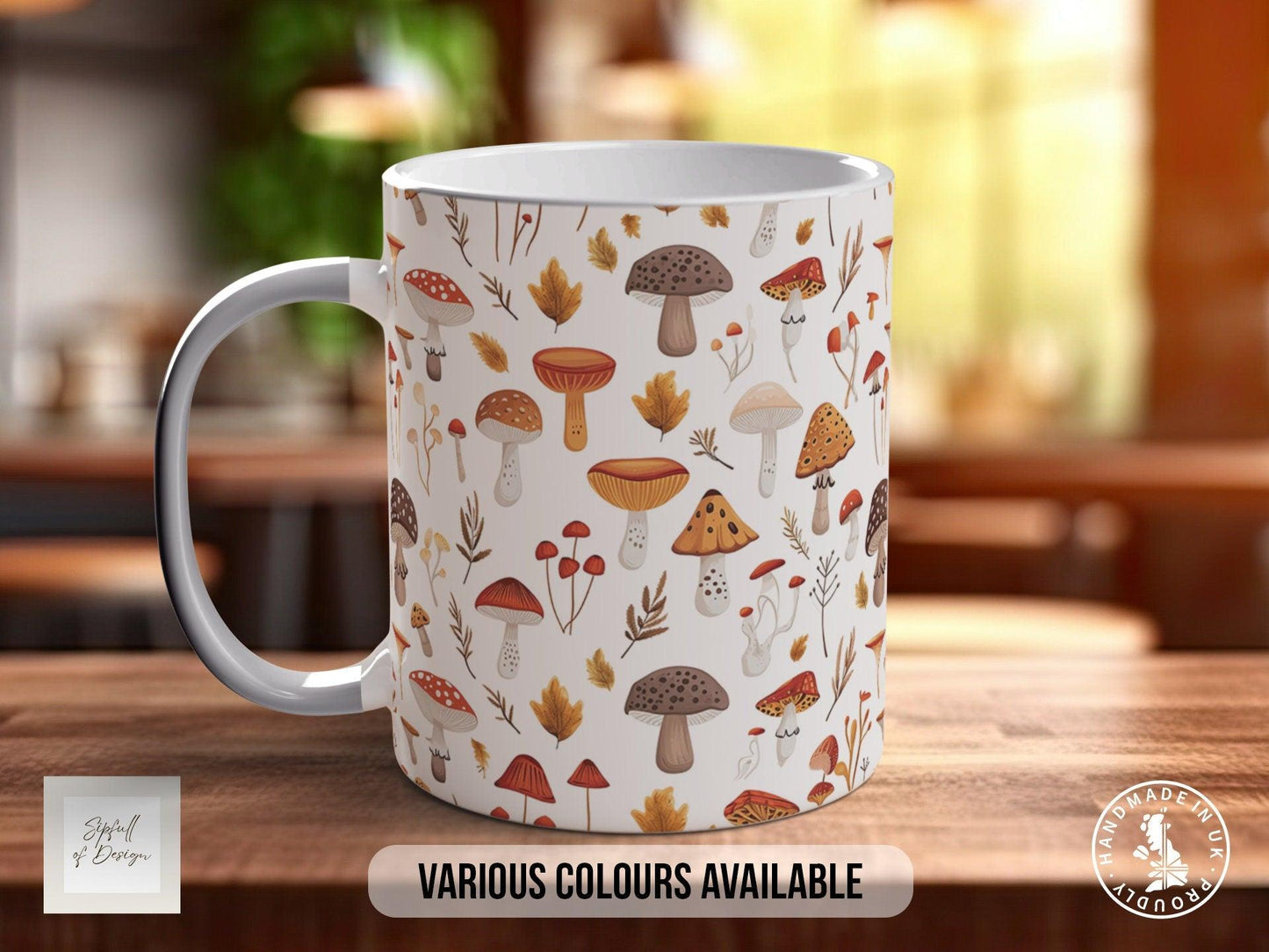 Mushroom Garden Pattern Full Wrap Coloured Art Mug - Design 2
