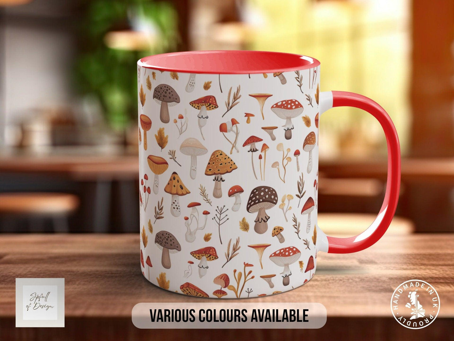 Mushroom Garden Pattern Full Wrap Coloured Art Mug - Design 2