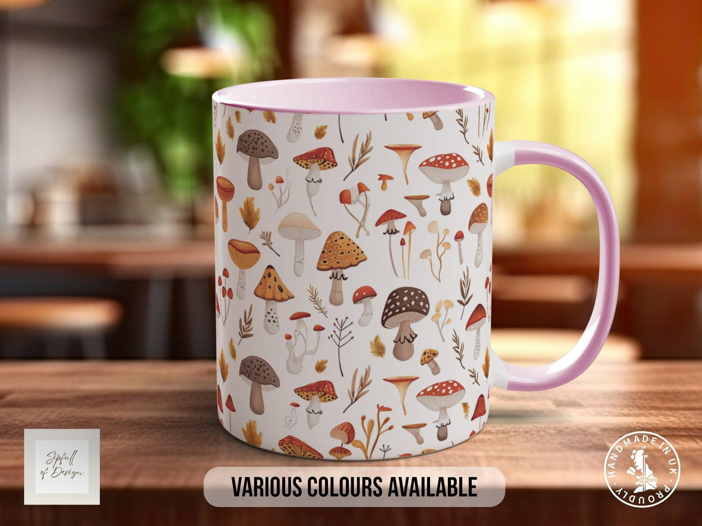 Mushroom Garden Pattern Full Wrap Coloured Art Mug - Design 2