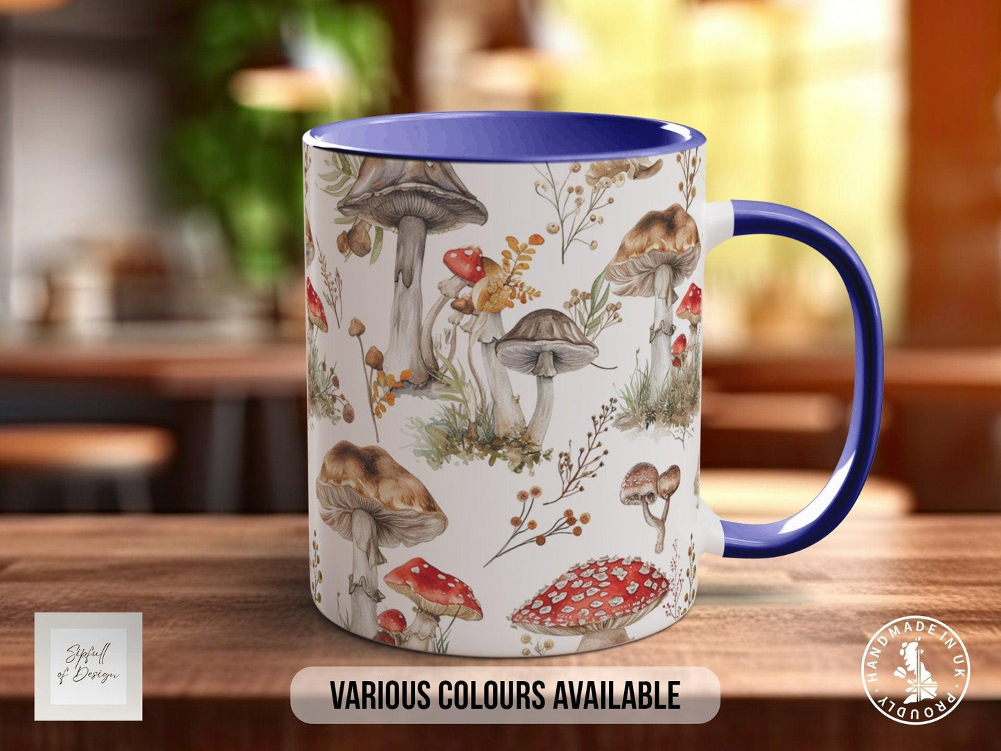 Mushroom Garden Pattern Full Wrap Coloured Art Mug - Design 3