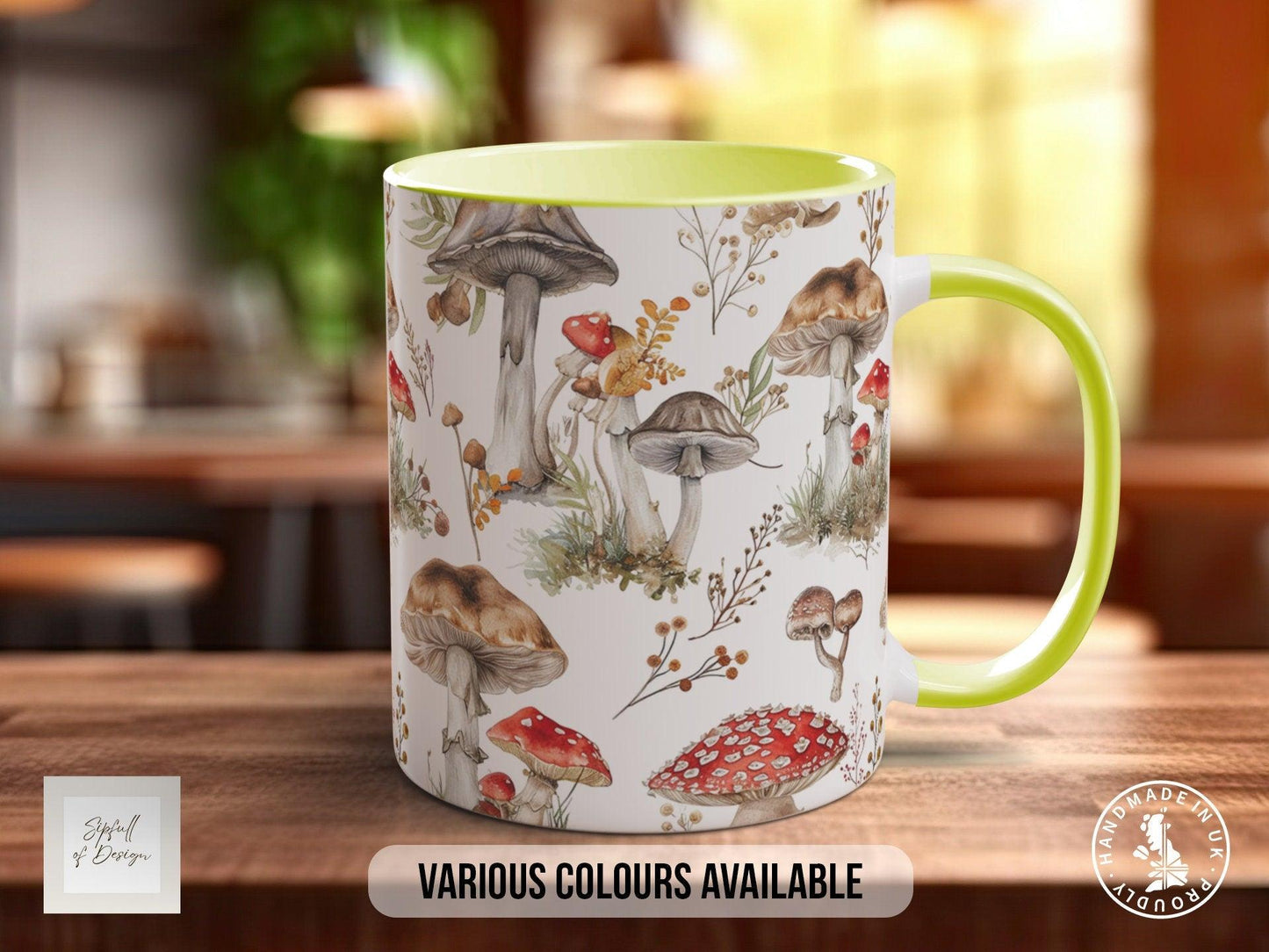 Mushroom Garden Pattern Full Wrap Coloured Art Mug - Design 3