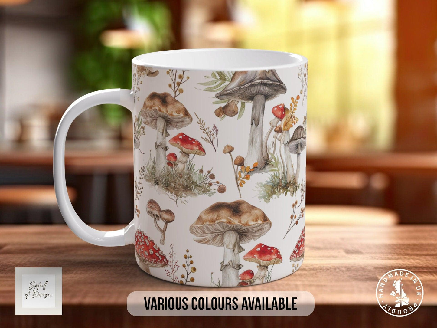 Mushroom Garden Pattern Full Wrap Coloured Art Mug - Design 3