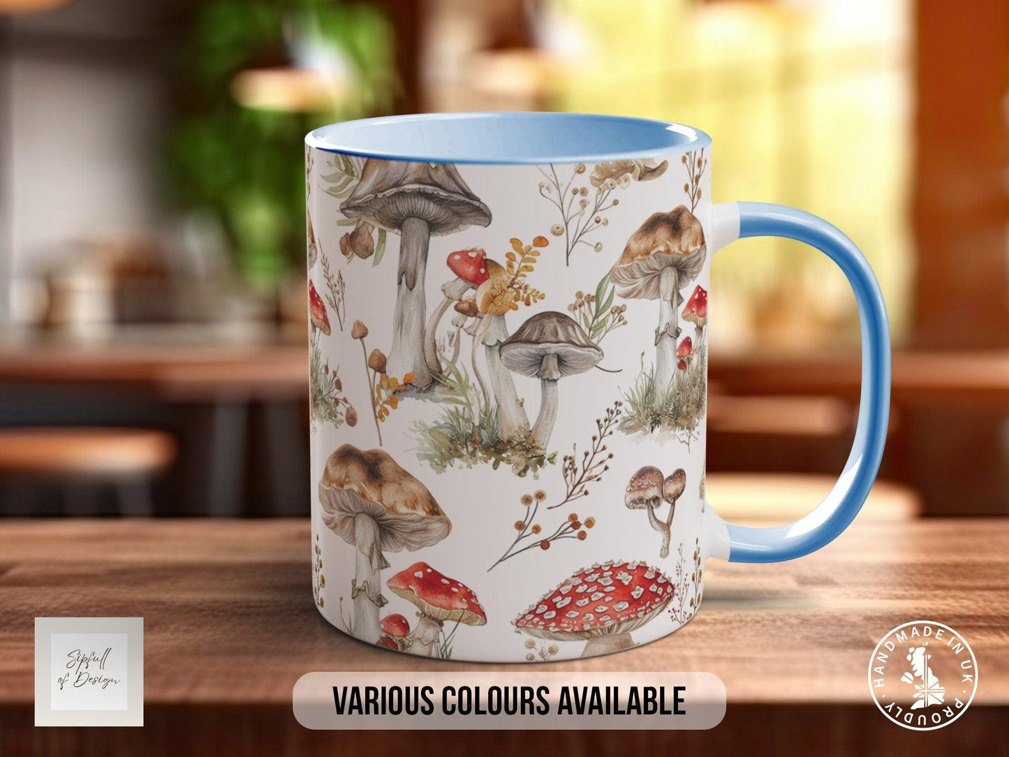 Mushroom Garden Pattern Full Wrap Coloured Art Mug - Design 3
