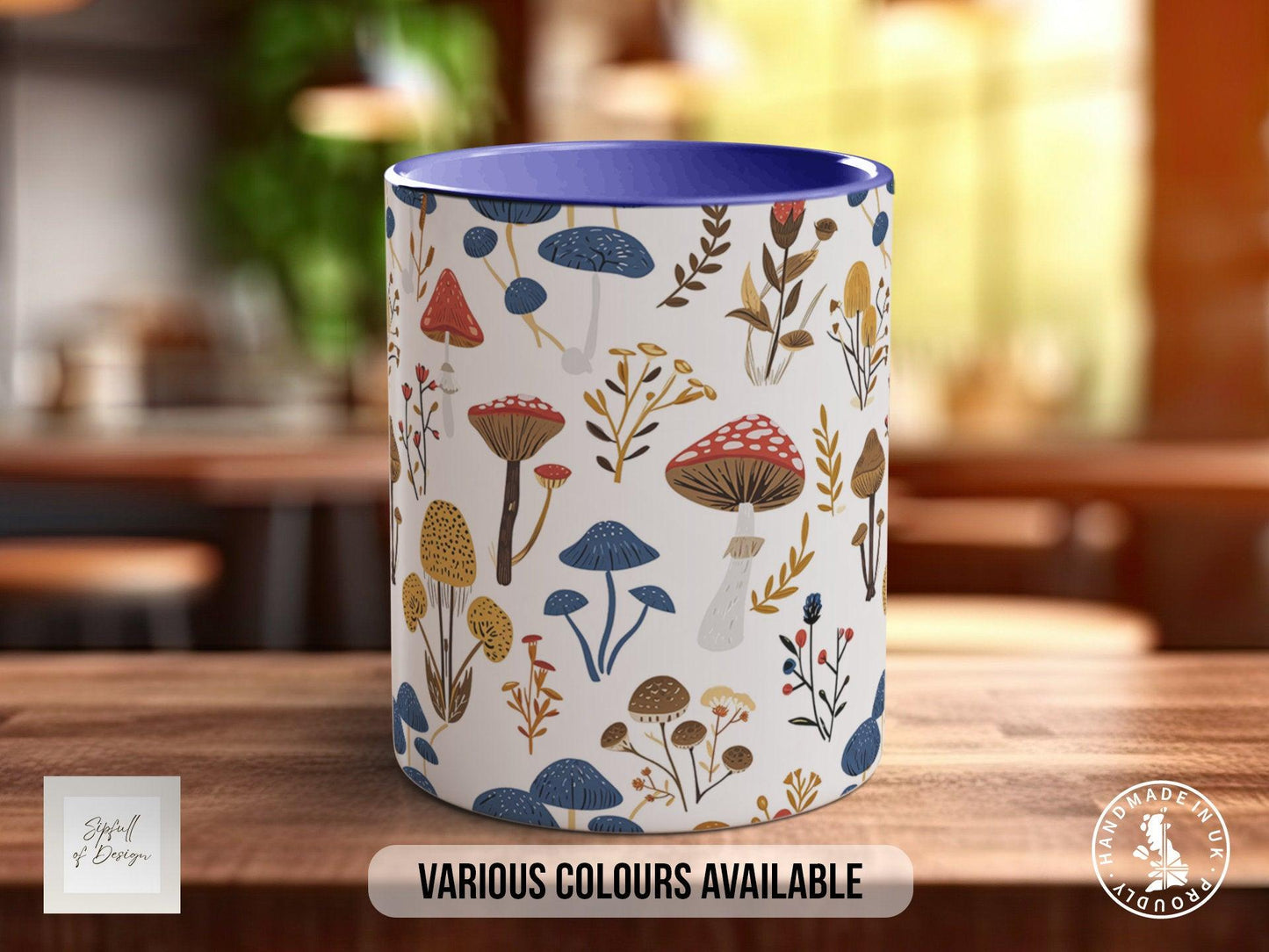 Mushroom Garden Pattern Full Wrap Coloured Art Mug - Design 4