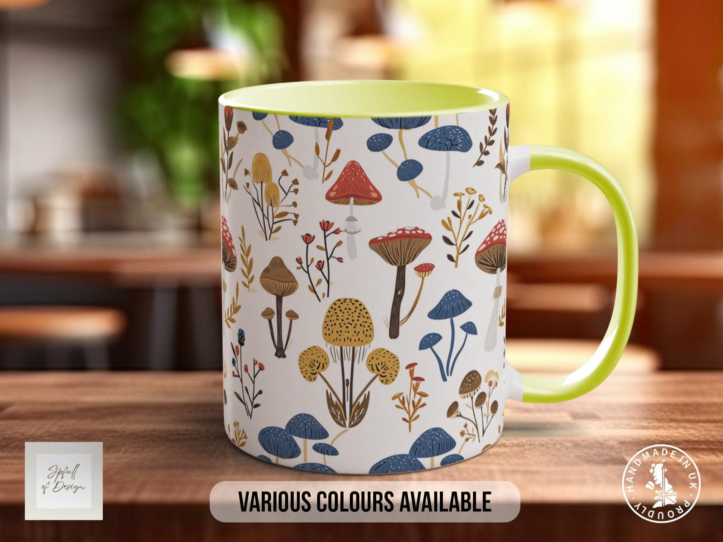 Mushroom Garden Pattern Full Wrap Coloured Art Mug - Design 4