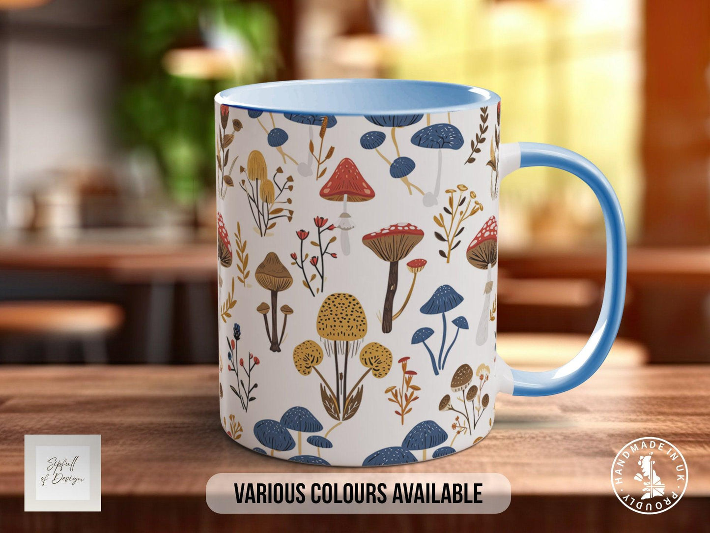 Mushroom Garden Pattern Full Wrap Coloured Art Mug - Design 4