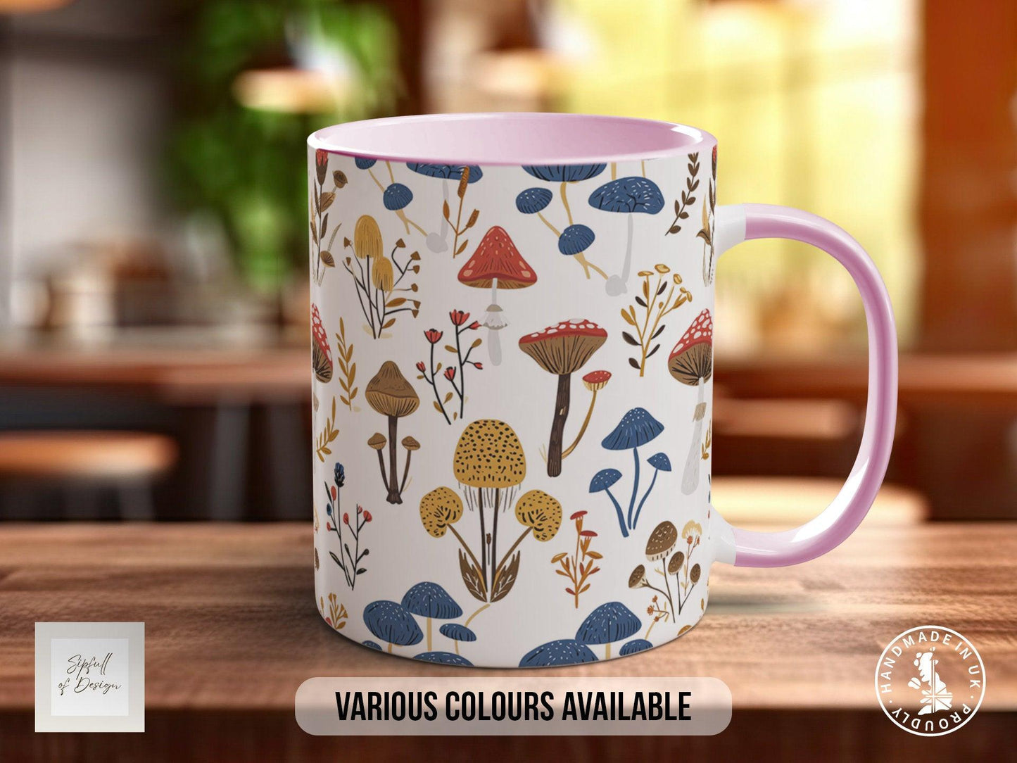 Mushroom Garden Pattern Full Wrap Coloured Art Mug - Design 4