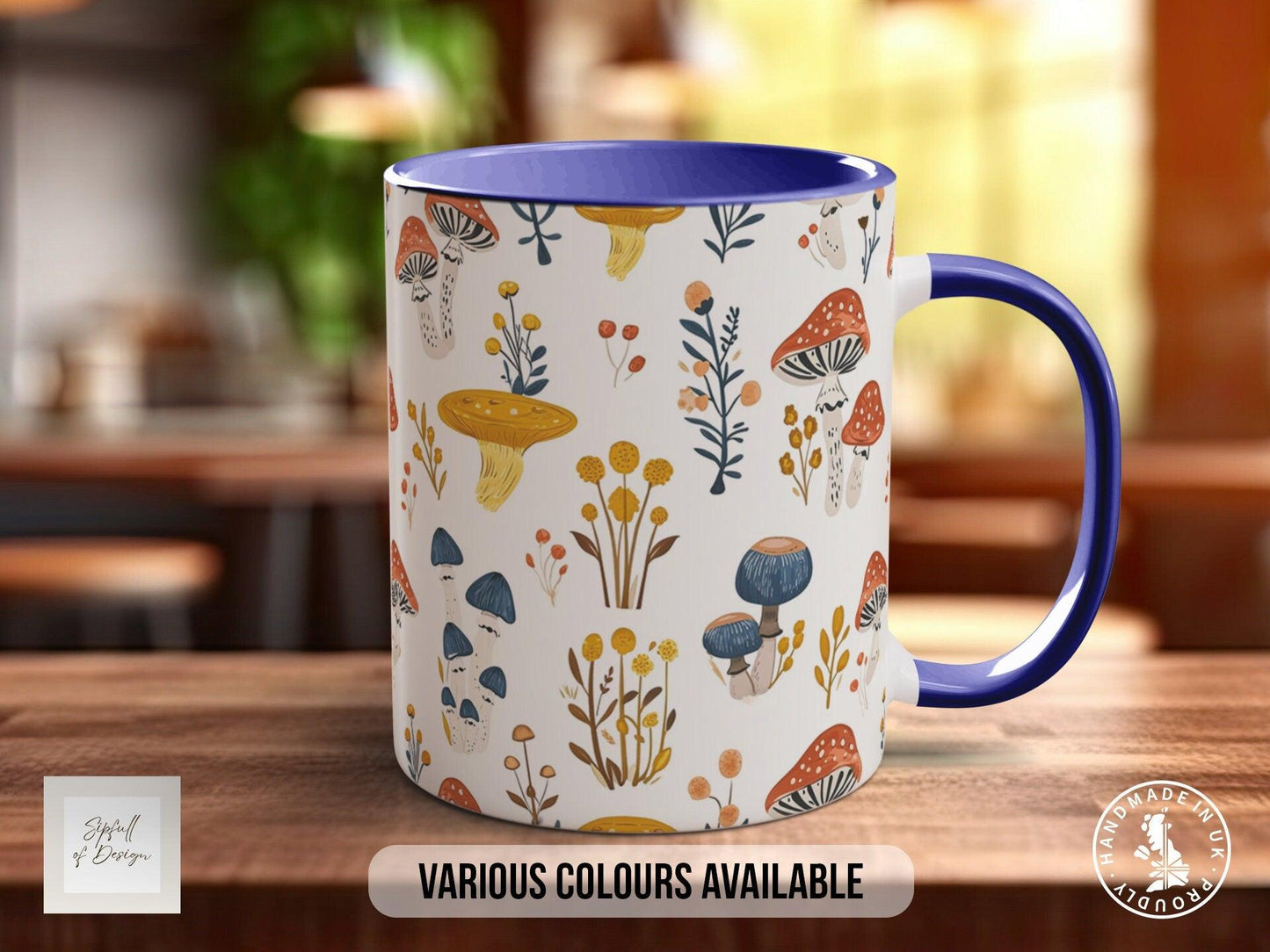 Mushroom Garden Pattern Full Wrap Coloured Art Mug - Design 5