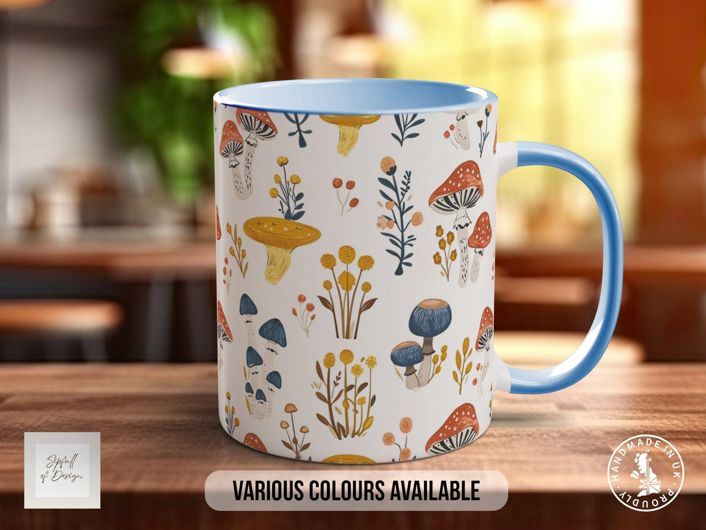Mushroom Garden Pattern Full Wrap Coloured Art Mug - Design 5