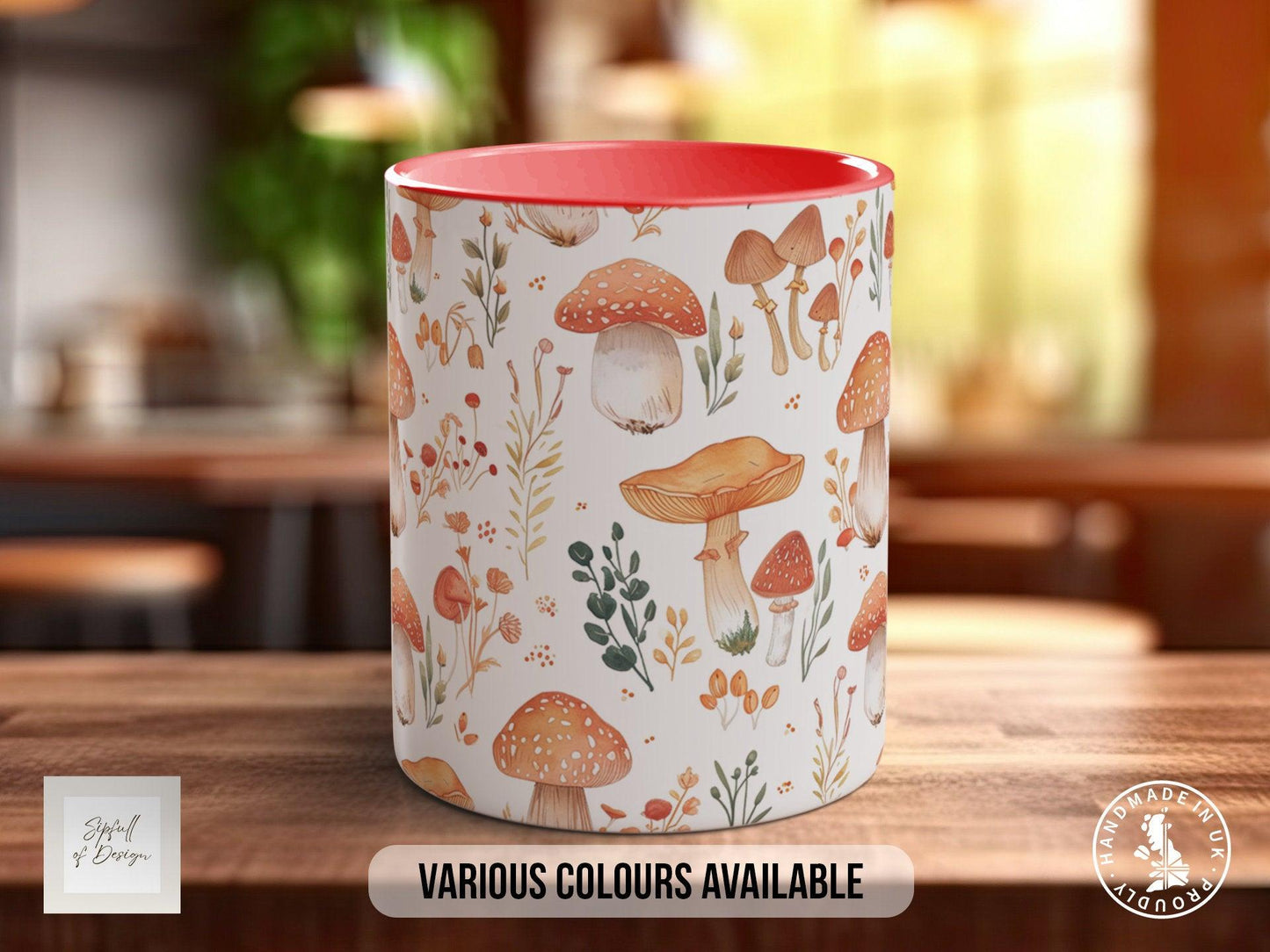 Mushroom Garden Pattern Full Wrap Coloured Art Mug - Design 6